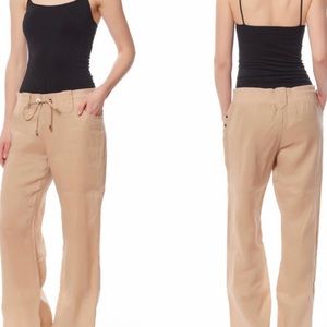NikibikiTaupe drawstring waist linen summer pants